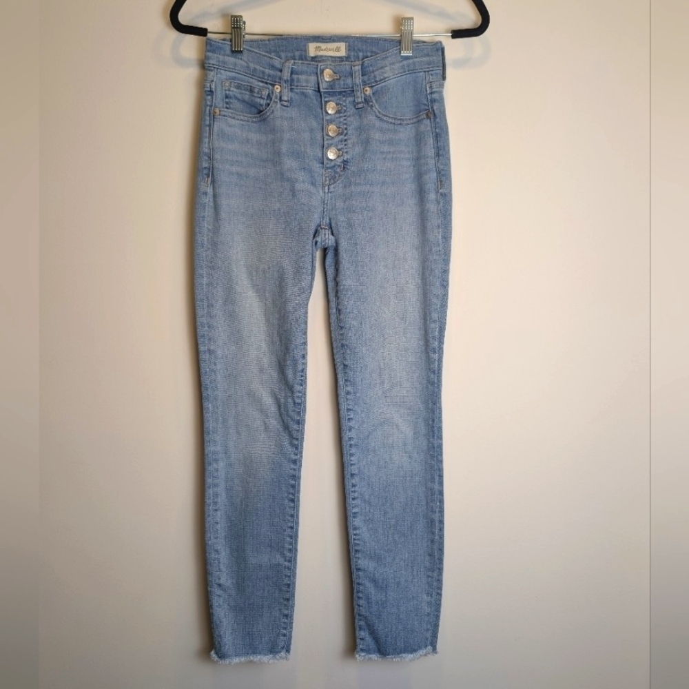 Madewell Blue Denim High Waist Raw Hem Frayed Cropped Skinny Jeans Size 25